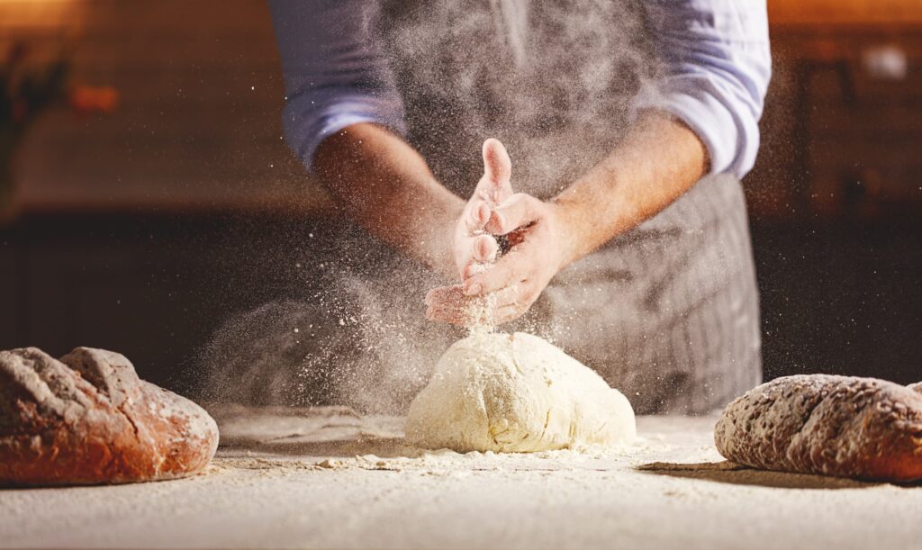 baking bread with flour cloud