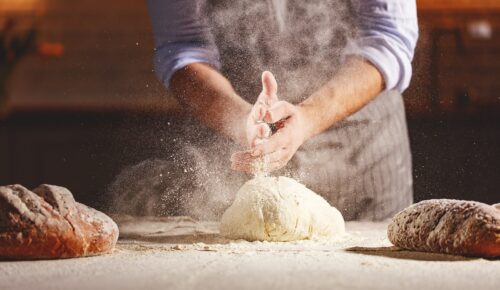 baking bread with flour cloud